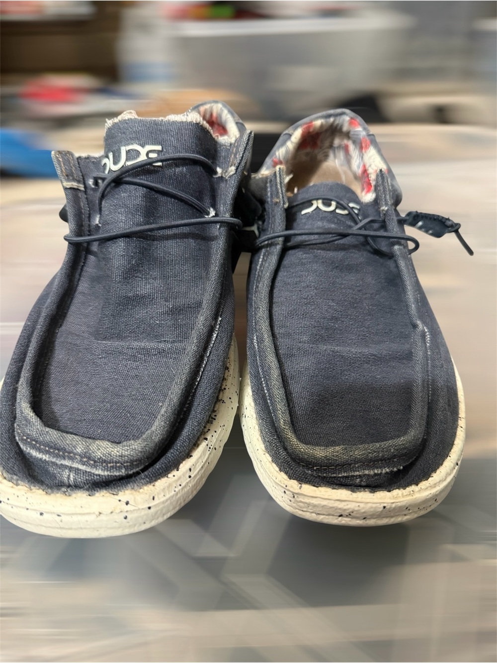 Hey Dude Men's Slip-On Loafers in Navy with White Speckled Sole
